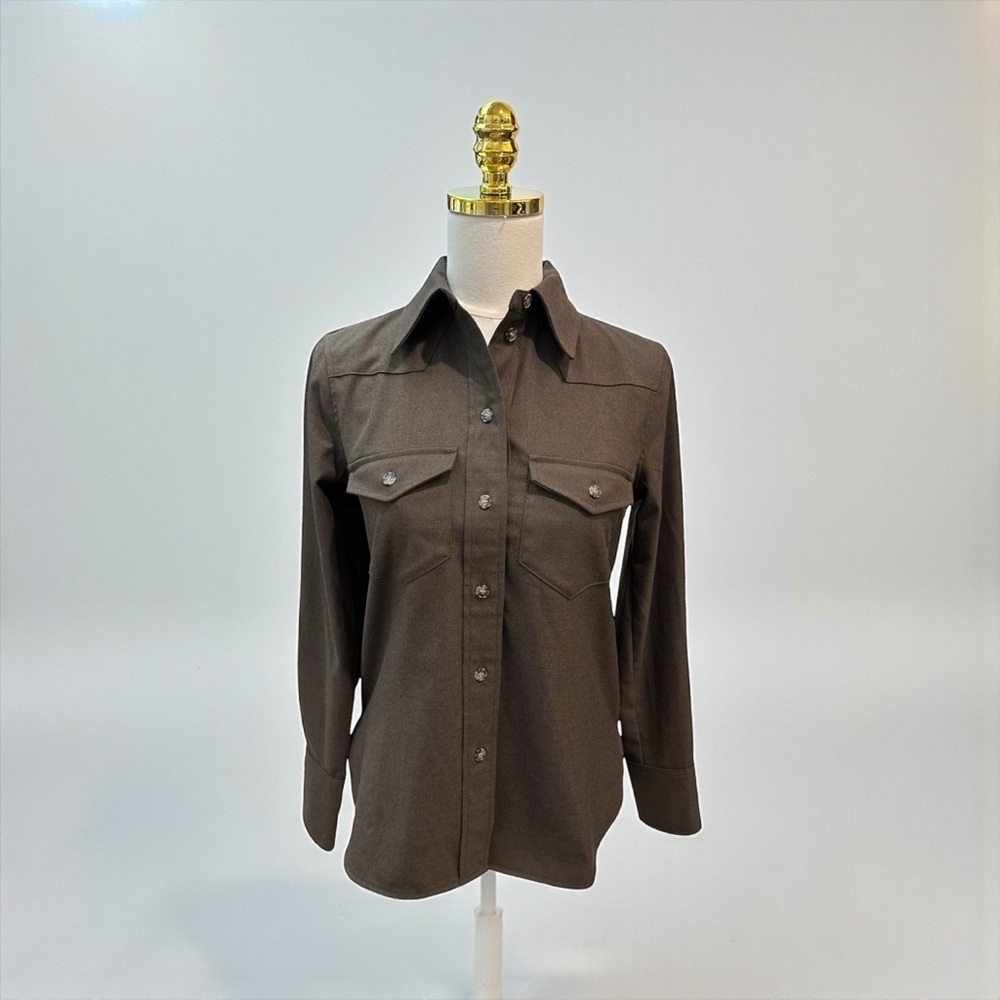 Madewell Women’s Western Style Brushed Twill Button Up Shirt Sz 00 Olive Khaki